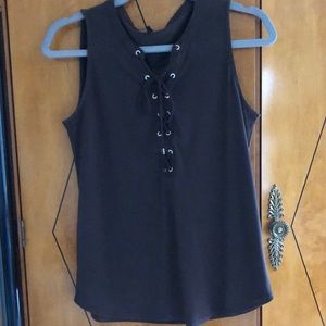 White Black Market Brown Lace Up Top